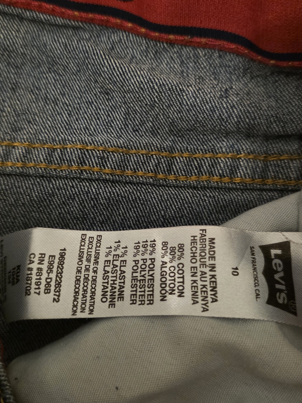 Levi's Slim Straight Blue Denim Jeans with Gold Stitching